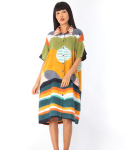 Alternative view of (Pre-order)Shirt Dress Cotton Rayon Hand Paint Free Size