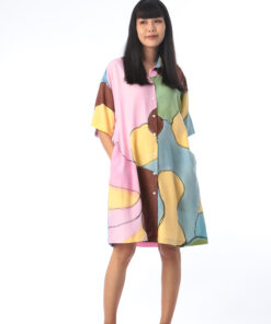 Alternative view of (Pre-order)Shirt Dress Cotton Rayon Hand Paint Free size
