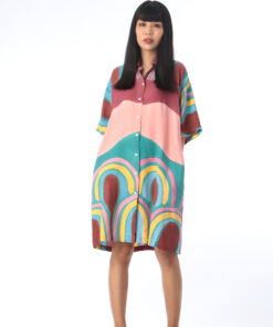 Alternative view of (Pre-order)Shirt Dress Cotton Rayon Hand Paint Free size