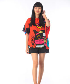 Alternative view of (Pre-order)Abtract cotton Rayon poncho blouse free size