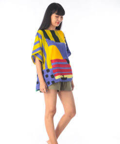 Alternative view of (Pre-order)Abtract Cotton Rayon poncho blouse free size