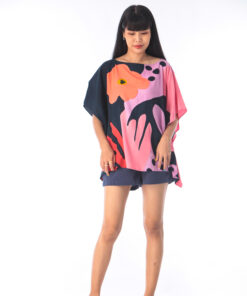 Alternative view of (Pre-order)Abtract Cotton Rayon poncho blouse free size