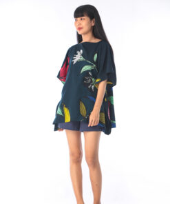 Alternative view of (Pre-order)Abtract Cotton Rayon poncho blouse free size