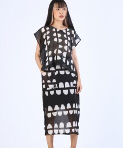 Alternative view of (Pre-Order) Skirt Cotton Spiral Black-White Hand Paint