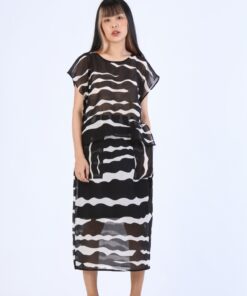 Alternative view of (Pre-Order) Skirt Cotton Wavy Black-White Hand Paint