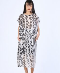 Alternative view of (Pre-Order) Skirt Cotton Striped White-Black Hand Paint