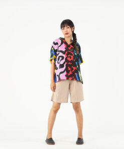 Alternative view of (Pre-order) Abstract Linen Kimono Blouse V Nack Hand Paint Free Size