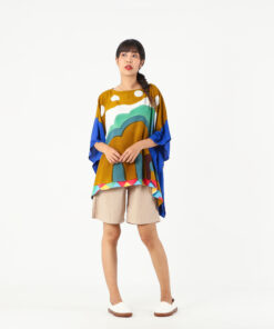 Alternative view of (Pre-order)Abtract Poncho Blouse Rayon Cotton Silk Free Size