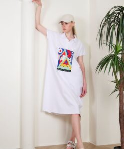 Alternative view of (Pre-order) Short Dress Cotton Digital Print Screen Collection Land Of Art SS24-03 White Color