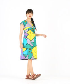 Alternative view of (Pre-order) Short Dress V Nack Linen Hand Paint Free Size