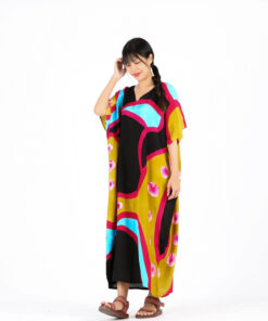 Alternative view of (Pre-order) Kaftan V Nack Cotton Silk Hand Paint Free Size