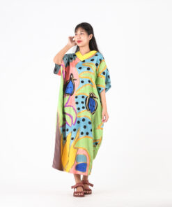 Alternative view of (Pre-order) Kaftan V Nack Cotton Silk Hand Paint Free Size