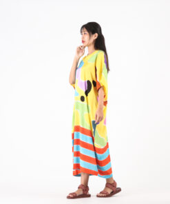 Alternative view of (Pre-order) Kaftan V Nack Cotton Silk Hand Paint Free Size
