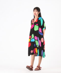 Alternative view of (Pre-order) Short Dress with Collar Cotton Silk Hand Paint Free Size