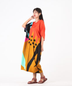 Alternative view of (Pre-order) Kaftan V Nack Cotton Silk Hand Paint Free Size