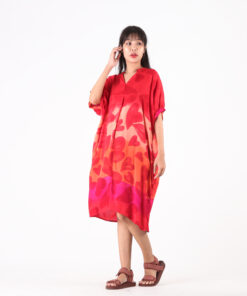 Alternative view of (Pre-order) Short Dress with Collar Cotton Silk Hand Paint Free Size