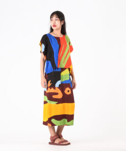 Alternative view of (Pre-order) Set Poncho Blouse and Skirt Cotton Rayon Hand Paint For Summer Beach Vacation