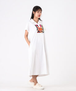 Alternative view of (Pre-order) Dress Kaftan Cotton Digital Print Screen White Color