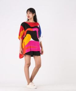 Alternative view of (Pre-Order)Poncho Blouse Cotton Rayon Hand Paint For Summer Beach Vacation